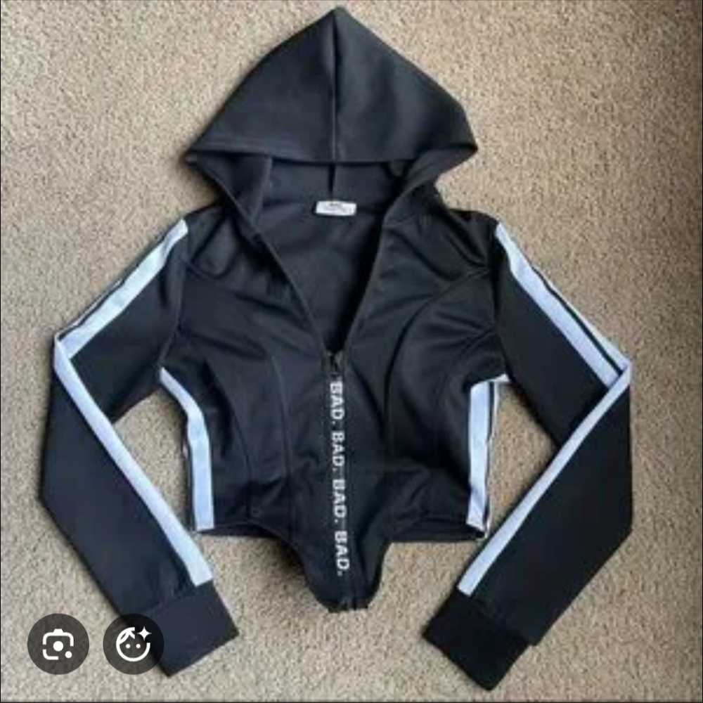 Black and White Zip-Up Hoodie - Picture 2 of 2
